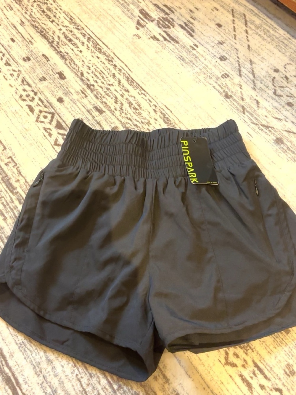 Pinspark Black Athletic Shorts with Smocked Waist